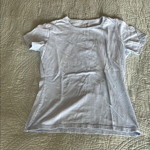 White and Blue Short Sleeve Tee Cotton Crew Neck